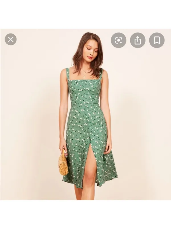 Reformation “Persimmon” green floral dress 2 - Image 3