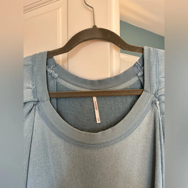 Free People Sunchild Babydoll Light Blue Tunic Sweatshirt Dress - Image 6