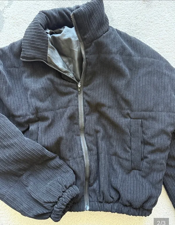 Black Corduroy Puffer Jacket - Image 2