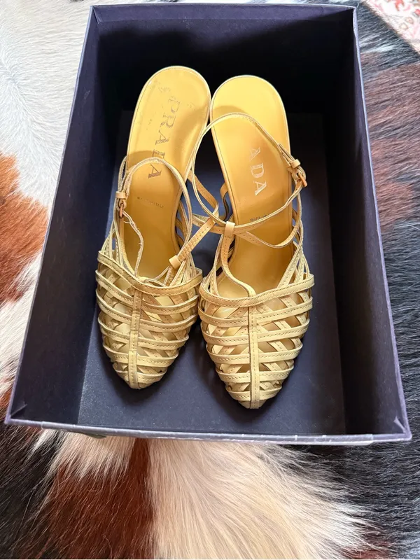 Prada Yellow Leather Woven Slingback Heels - Image 8