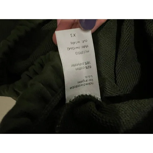 Naked Wardrobe NEW Women XS Olive Green Crop Long Sleeve Sweatshirt Hoodie - Image 5