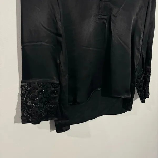 Zara Black Satin Blouse Embellished Jeweled Wide Cuffs Small Elegant Minimalist‎ - Image 11