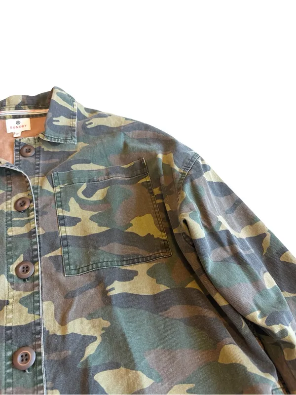 Sundry Button-Down Camo Jacket Shacket Layering 100% Cotton Streetwear Sz Large - Image 7