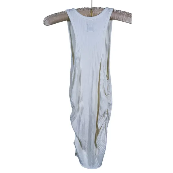NSF Womens Ribbed Ruched Tank Top High Neck Cotton Modal M White 90s Minimalist - Image 4