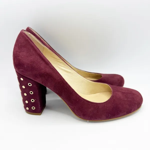 Kate Spade Burgundy Suede Grommet Heel Pump Size 7 block heels - Image 13