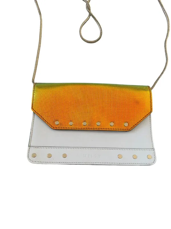 MILLY Hologram White Leather Studded Chain Crossbody Bag - Image 10