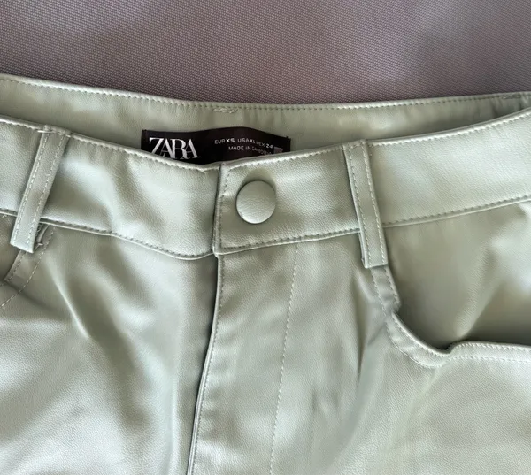 Zara Light Green Leather Pants - Image 6