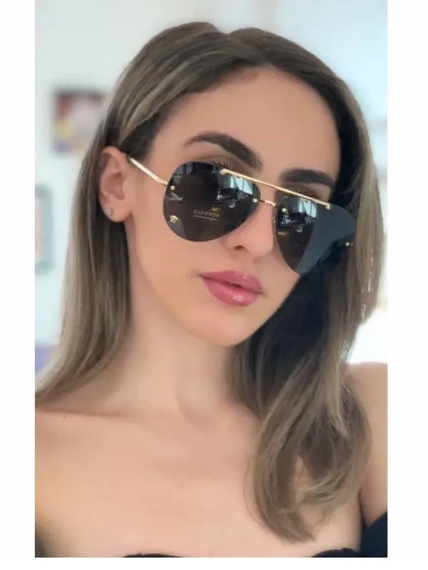 Versace VE2231 Black and Gold Medusa Rimless Aviator Sunglasses with Case - Image 3