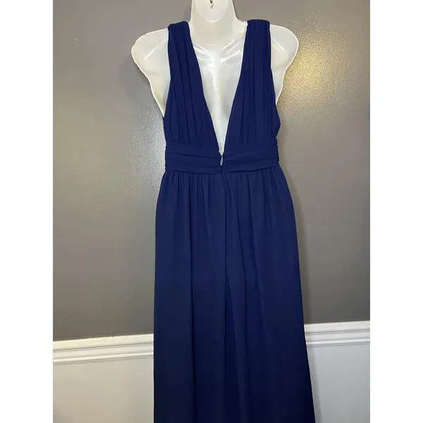 Lulus Dress Womens XS Blue Chiffon Plunge V Neck Maxi Side Slit Formal Gown - Image 6