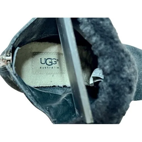 UGG Antonia Black Suede Fur Cuffed Wedge Boot Bootie 9 Quiet Luxury Casual Chic‎ - Image 9