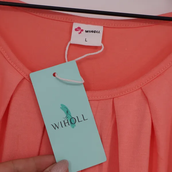 Wiholl Womens Pleated Halter Tank Top Coral Pink High Neck Sleeveless Large NEW - Image 2