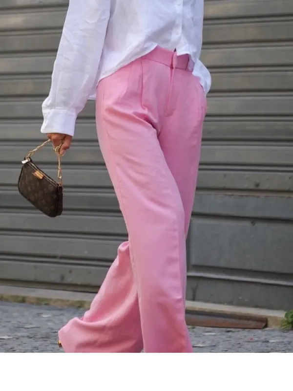 NWT ZARA Pink Full Length Pants size S - Image 3
