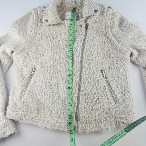 Anthropologie Elevenses Boucle Moto Jacket Textured‎ Ivory Cream Size Medium - Image 10