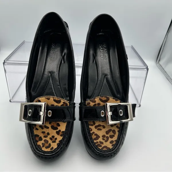 Franco Sarto Shiloh Women’s Size 8 Black Patent Leather Leopard Loafers New - Image 2