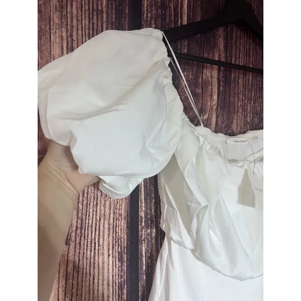 White Oversize Puff Sleeve Mini Sheath Dress Romantic Idem Ditto Party Prom SZ S - Image 7