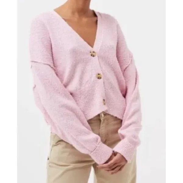 FREE PEOPLE Women’s Cardigan Pink Oversized Vneck Knit Boho Size M - Image 11