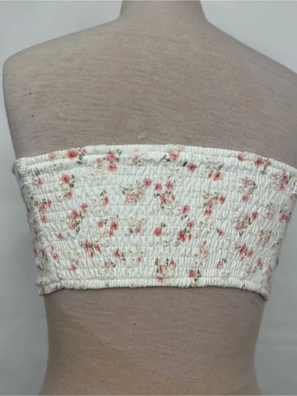 Altar'd State White & Pink Floral Eyelet Embroidered Bandeau Crop Top Medium - Image 3