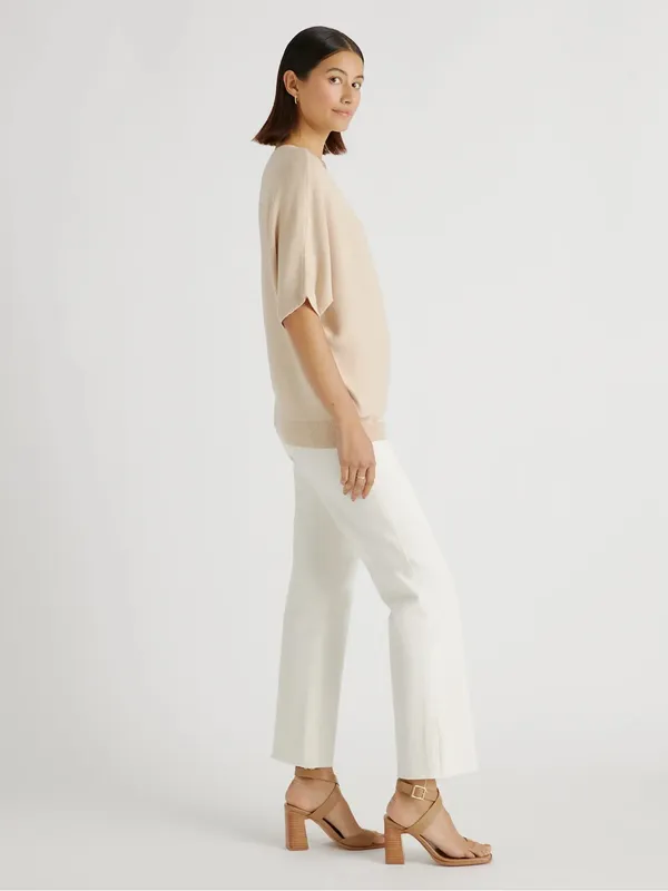 Quince Heather Oatmeal Lightweight Cotton Cashmere Link-Stitch Dolman Sweater L - Image 9