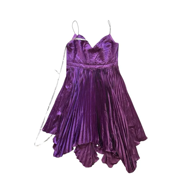 Ieena for Mac Duggal NWT Pleated Satin‎ Midi Dress Size 16 Amethyst Purple - Image 3