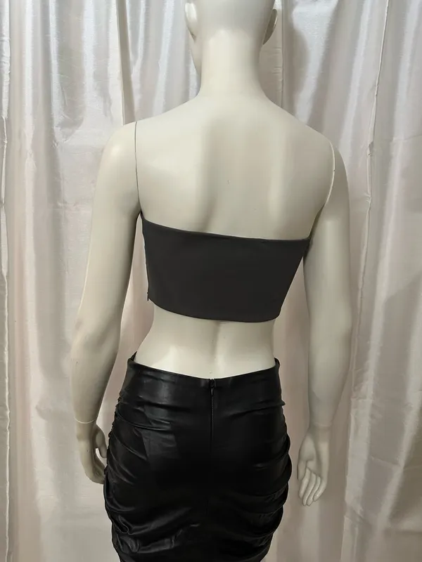 ZARA NWT Gray Strapless Tube Crop Top Size Small | Bandeau Stretch Ribbed - Image 3