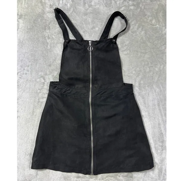 H&M Black Suede Size 8 Medium Zip Front Overall Dress Mini Pinafore NWT - Image 3