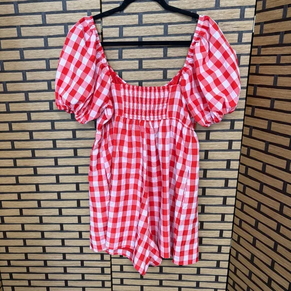 Day + Moon Pink‎ And Red Plaid Romper Size Large Pink - Image 2