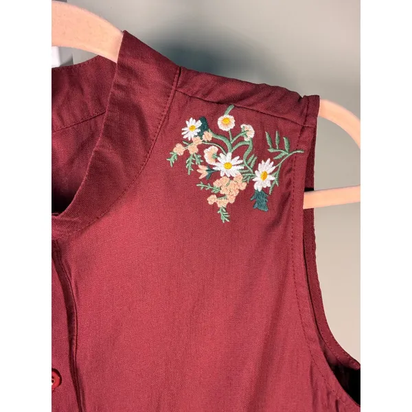 SHEIN‎ Embroidered Floral Boho Cottagecore Sleeveless Button Front Blouse L - Image 3
