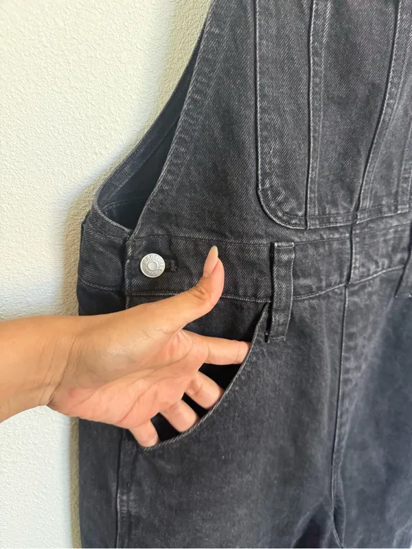 Madewell Straight Leg Denim Overalls Lunar Wash Black Rigid Cotton S - Image 4