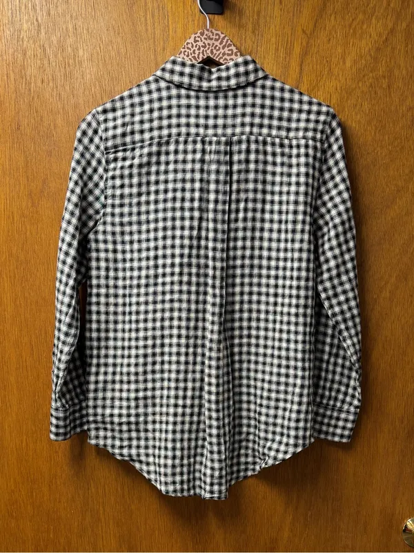 Quince 100% European Linen Long Sleeve Shirt Khaki Black Gingham Small NEW NWT - Image 8