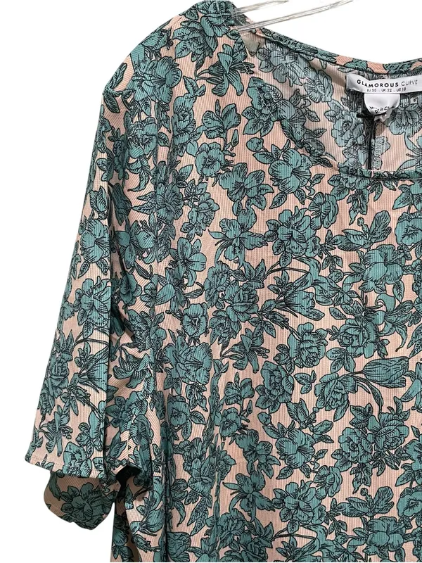 Glamorous Curve Floral Shift Dress Green Pink Womens Size 18 Short Sleeve NWT - Image 5