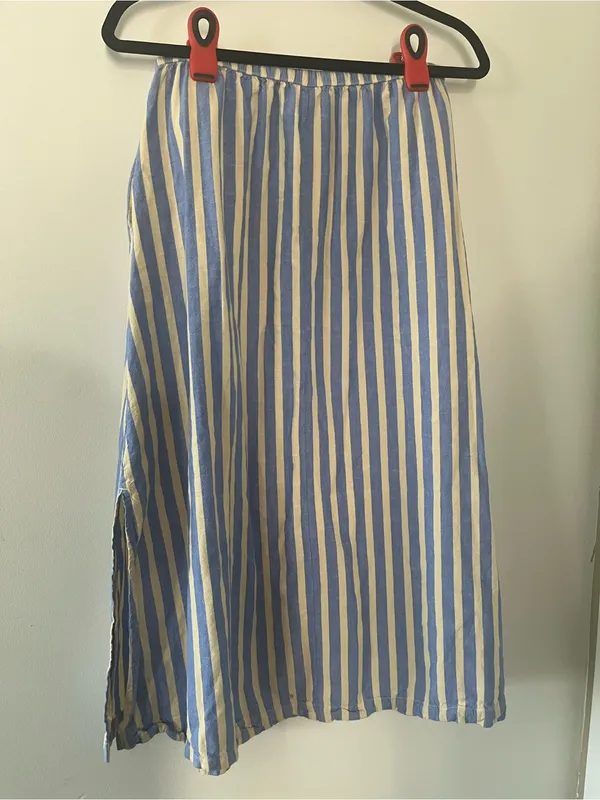 Universal Threads Blue Cream Stripe Pull On Midi Skirt Small Coastal Euro Summer Resort Vacation - Image 7