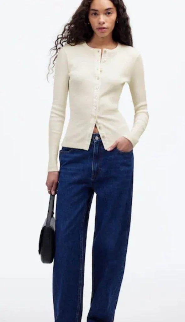 NWT Madewell Vintage Ivory Garment-Dyed Ribbed Cardigan Tee - Size: Extra Small - Image 13