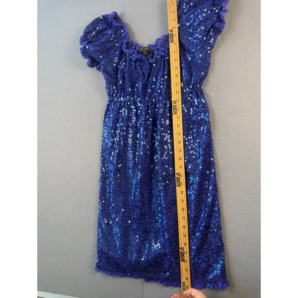 Betsey Johnson Evening Blue Sequin Milkmaid Mini Dress Puff Sleeve Size 6 - Image 3