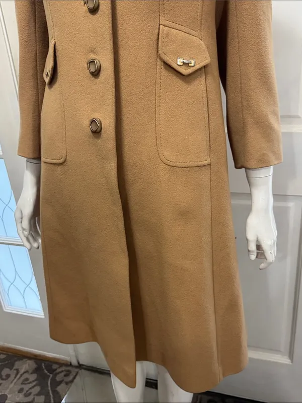 Vintage 1970s 100% Cashmere Metallic Dome Buttons Tailored A-Line Coat - Image 7