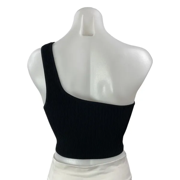 Aritzia Babaton Black One Shoulder Ribbed Knit Sculpt Sleeveless Crop Top Size M - Image 3