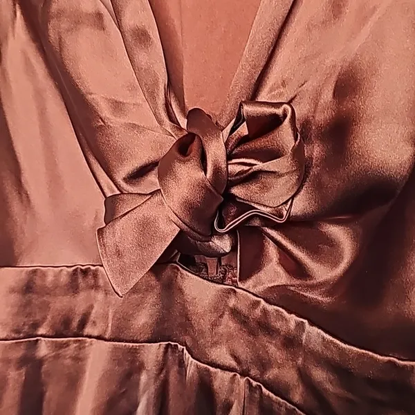NWOT Baltic Born Poppy Satin bronze brown knot tie front flowy midi dress sz S - Image 4