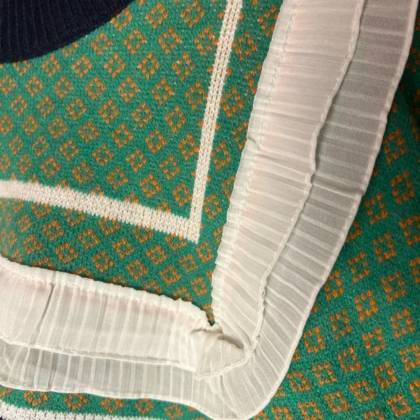 Green Blue Crew Neck Sweater with Geometric Pattern Retro Style - Image 2