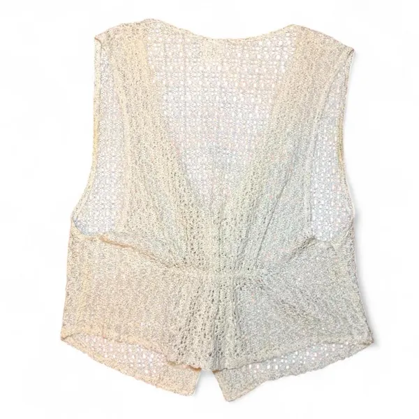CLIO VTG 90s Off-White Dainty Lace Crochet Knit Button-Up Cinched Vest — MEDIUM - Image 3