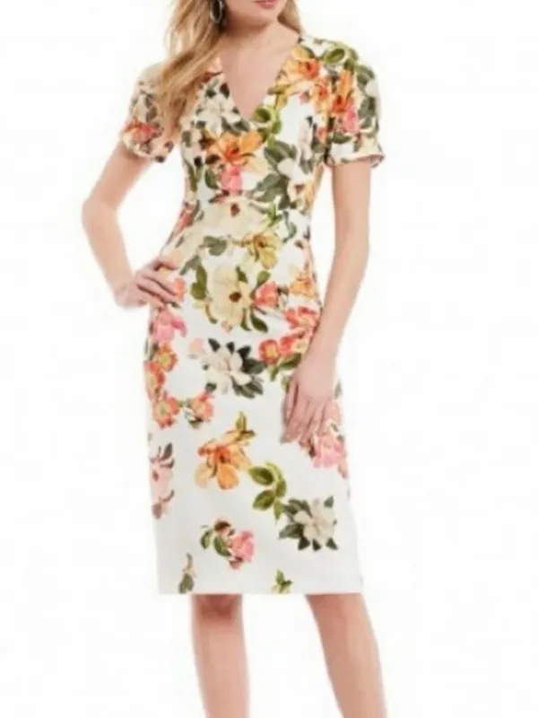 ANTONIO MELANI White Floral Midi Dress with Pink, Green & Yellow Accents - Image 2