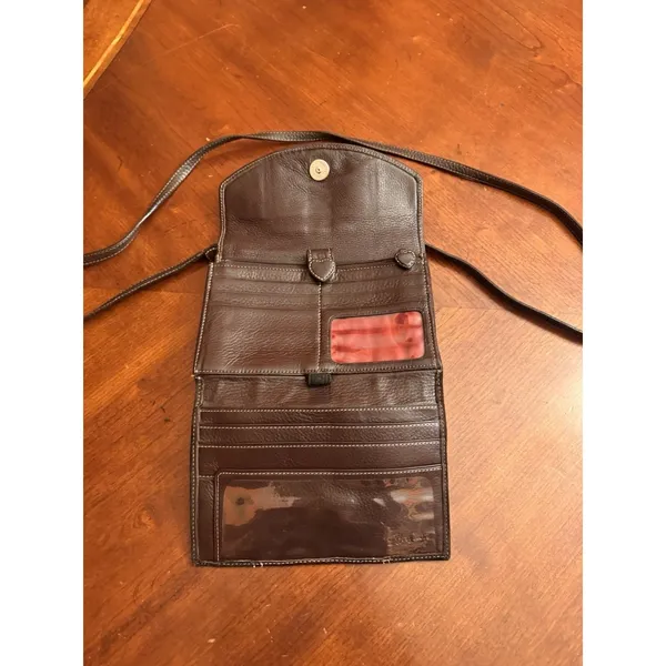 Brighton Organizer Crossbody Handbag Purce Bag Black Brown Leather Retired 7"x5" - Image 8