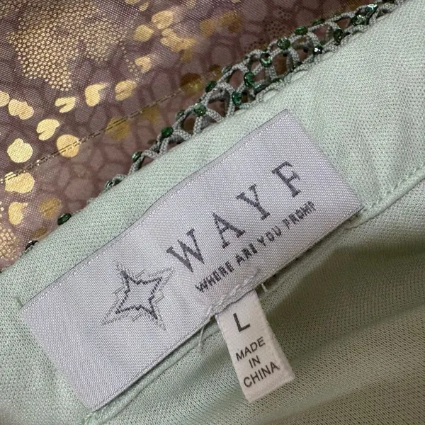 WAYF Light Sage Green Rhinestone Fishnet Mesh Maxi Skirt Large NWT - Image 4