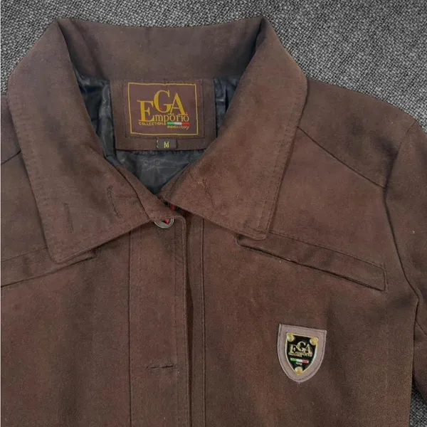 Brown Suede Belted Emporio Jacket Size M - Image 4