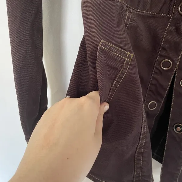 cAbi‎ chocolate brown corduroy denim jacket vintage pockets XS cotton spandex - Image 5