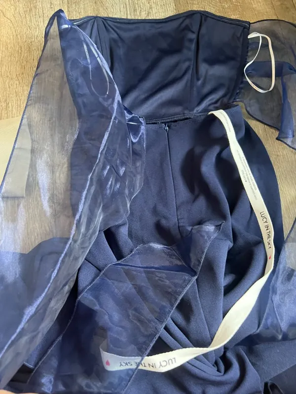 Lucy In The Sky Navy Blue Strapless Back Bow Corset Maxi Dress XXS - Image 13
