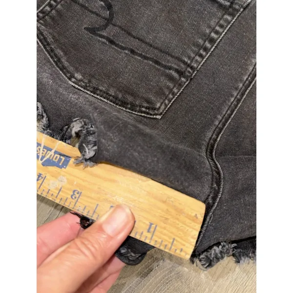 American Eagle Shorts Womens 12 Black Denim Jean Hi Rise Shortie Distressed - Image 6
