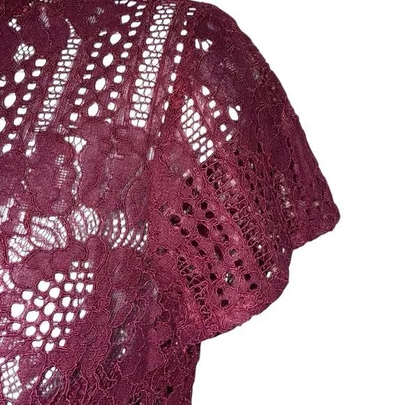 ANTHROPOLOGIE Wine Crochet and Lace Peplum‎ Hem Blouse NWOT Size XS - Image 5