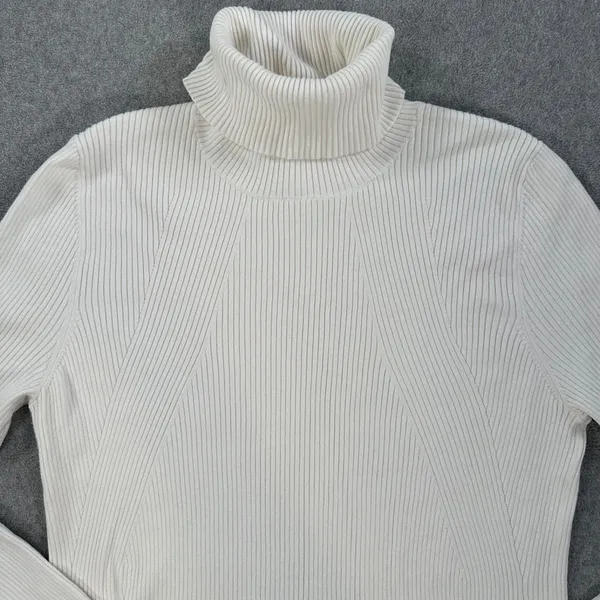 Maeve Anthropologie Ribbed Turtleneck Sweater Womens X-Large Ivory Slit Sleeve - Image 4