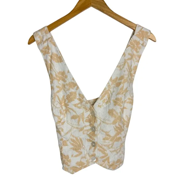 Abercrombie & Fitch Linen Blend Top Vest Sz Medium Floral Print - Image 5