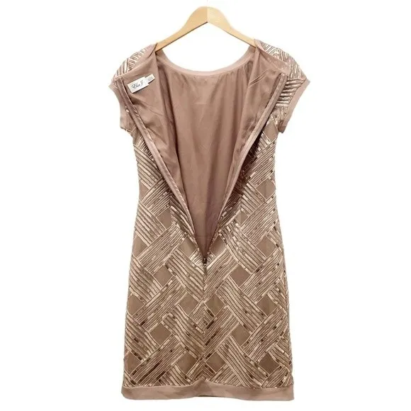 Eliza J Size 6 Rose Gold Sequin Mesh Lattice Sheath Cocktail Mini Dress Cocktail - Image 6