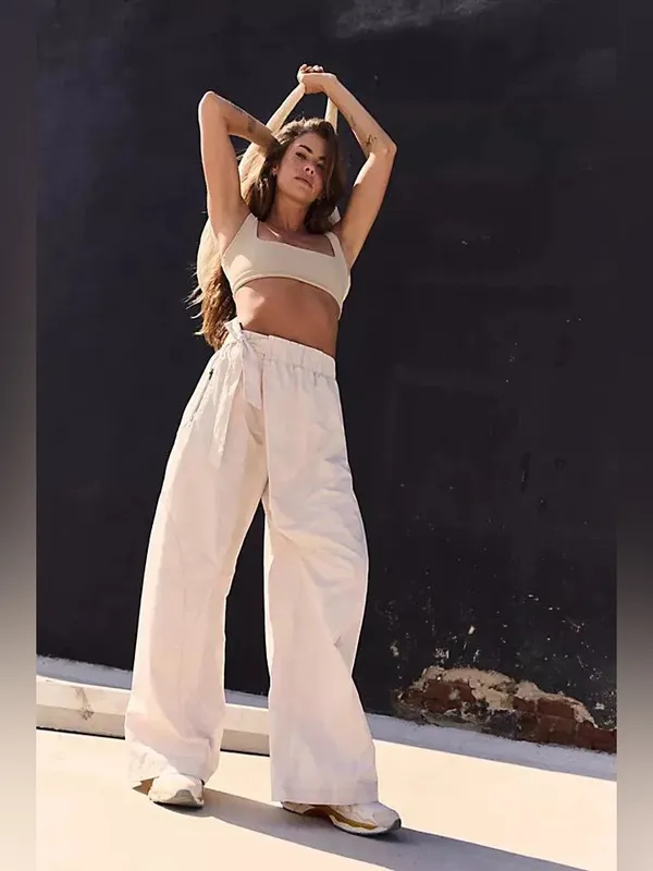 NWT FREE PEOPLE Movement One More Time Wide Leg Pants- Bleached Clay - Image 4